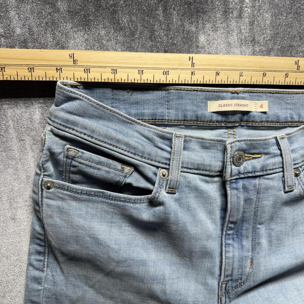 Levis Classic Straight Jeans Womens 4 Blue Mid Rise Distressed Fringe Hem Denim - Picture 6 of 11